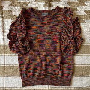 Anthropologie Multicolor Ruffle Sleeve Top